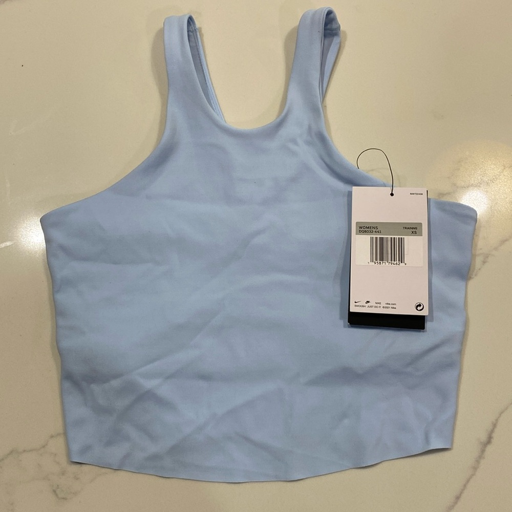 H46 Nike Women’s Yoga Dri-FIT Luxe Baby Blue Cropped Tank Top Shirt size XS